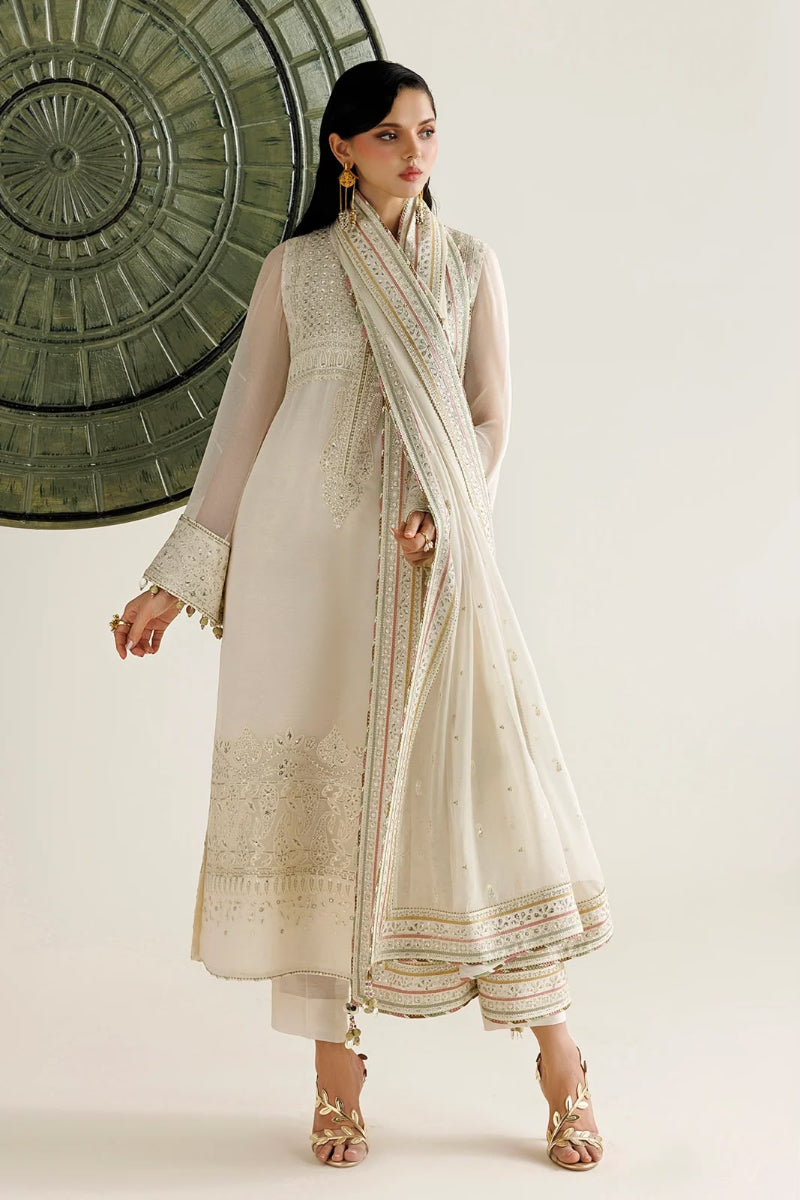 Elegant Ivory Semi Pure Chiffon Thread & Sequence Embroidered Suit | ready to wear