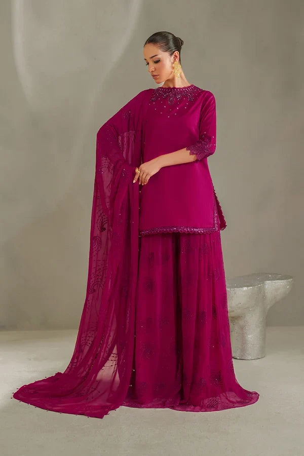 Deep Fuschia: Embroidered Short Kurti Suit | Ready To Wear
