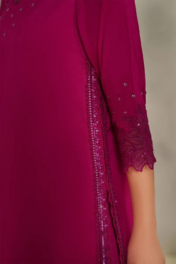 Deep Fuschia: Embroidered Short Kurti Suit | Ready To Wear