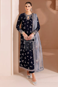 Navy Blue Velvet Heavy Sequined Embroidered 3-Piece Suit – Ready-to-Wear