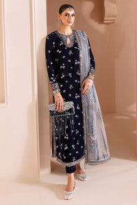 Navy Blue Velvet Heavy Sequined Embroidered 3-Piece Suit – Ready-to-Wear