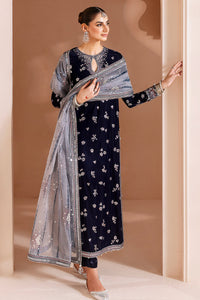 Navy Blue Velvet Heavy Sequined Embroidered 3-Piece Suit – Ready-to-Wear