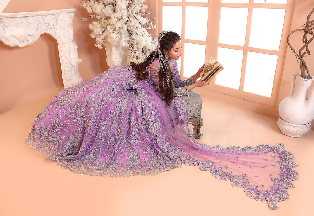 Pastel Lilac & Sparkling Silver: Embroidered Net Bridal Lenge Choli | Ready To Wear