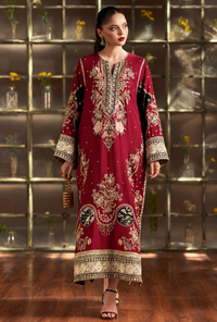 Maroon Embroidered Suit With Black Contrast | Ready To Wear