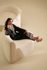 Black 2-Piece Ready to Wear Embroidered Shamoze Silk Suit