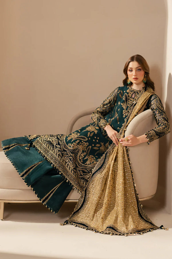 Embroidered Chiffon Sharara Suit with Organza Borders & Malai Crepe Sharara | Ready to Wear