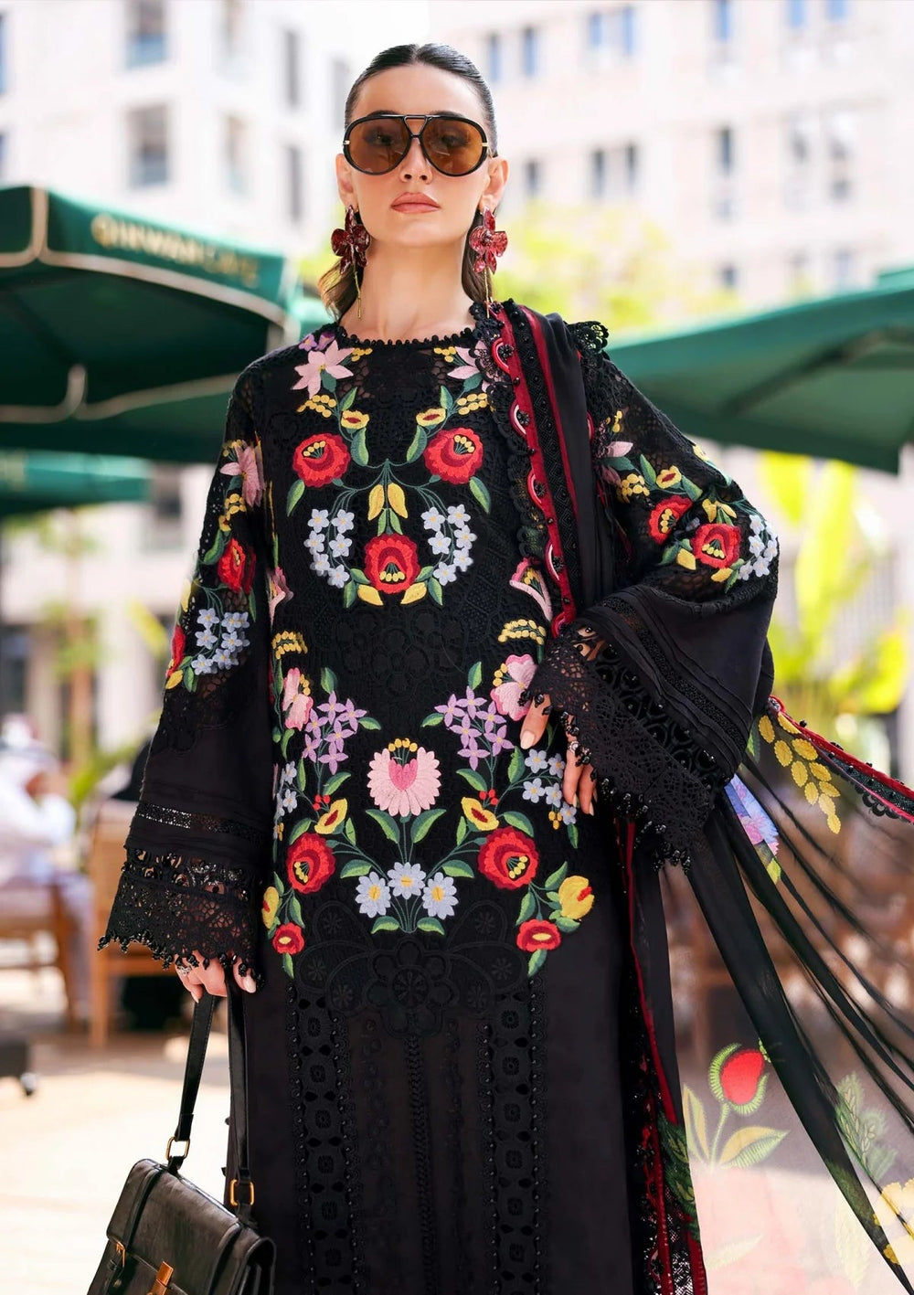 Deep Noir & Multicolor Embroidered Lawn Suit With Printed Silk Dupatta | Ready To Wear
