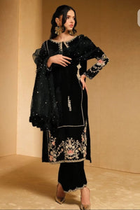 Black Velvet Embroidered 3-Piece Suit | Ready To Wear