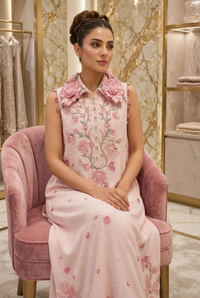 Pink 3D Floral Embroidered Sleeveless Maxi Dress Ready to Wear