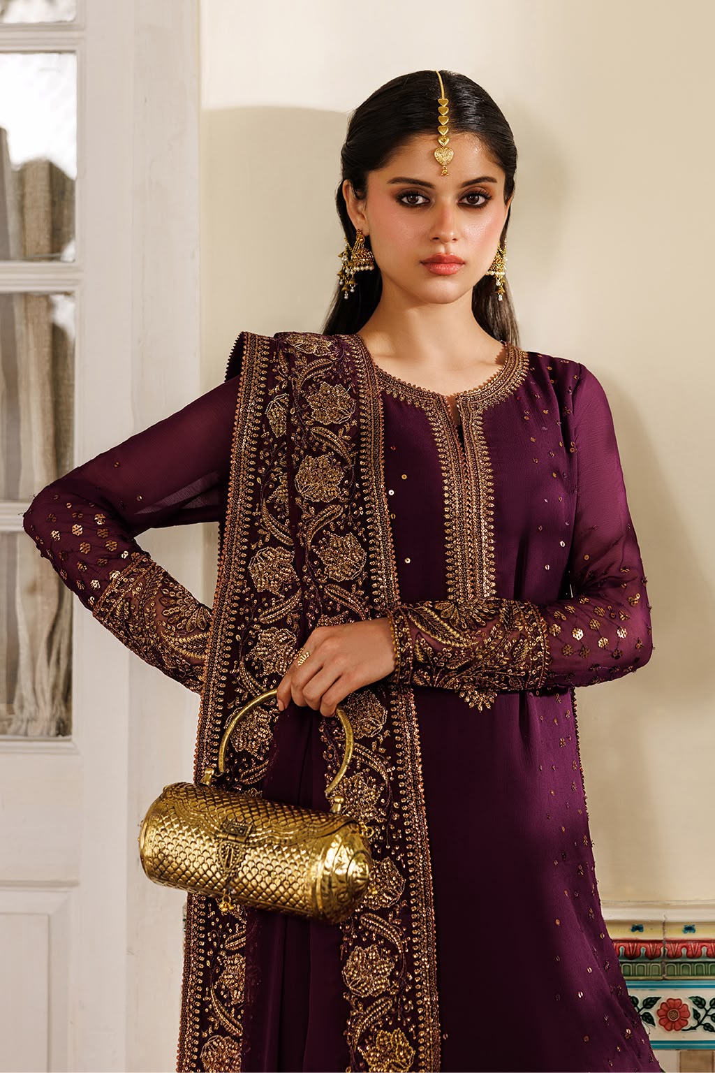 Plum / Purple Chiffon 3 piece suit | Ready To Wear