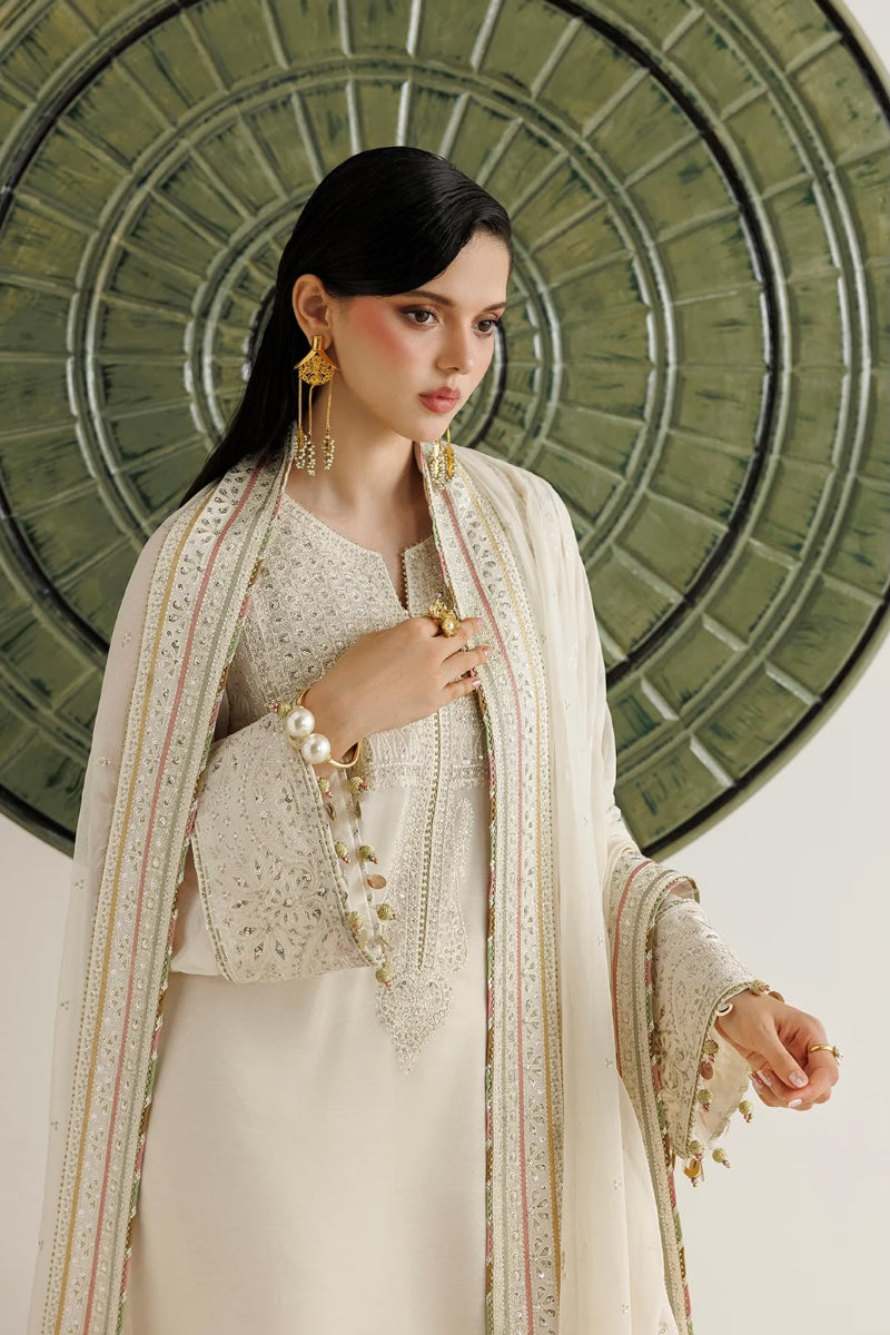 Elegant Ivory Semi Pure Chiffon Thread & Sequence Embroidered Suit | ready to wear