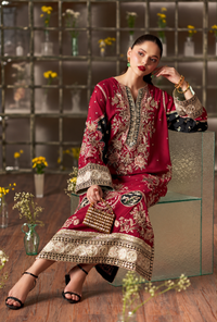 Maroon Embroidered Suit With Black Contrast | Ready To Wear
