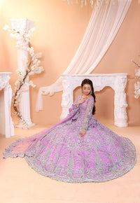 Pastel Lilac & Sparkling Silver: Embroidered Net Bridal Lenge Choli | Ready To Wear