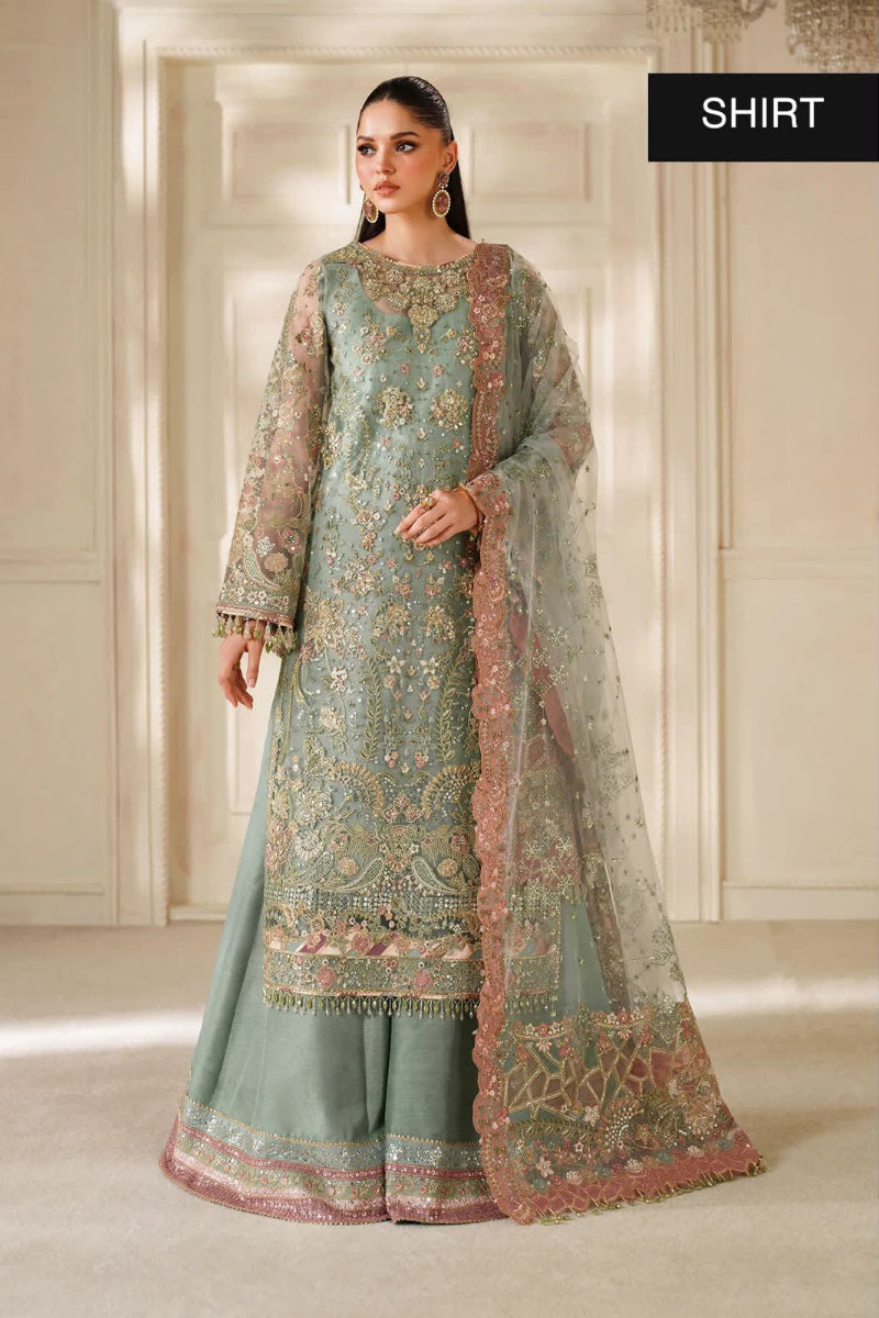 Sage Green Semi Pure Chiffon 3 piece Suit | Ready To Wear