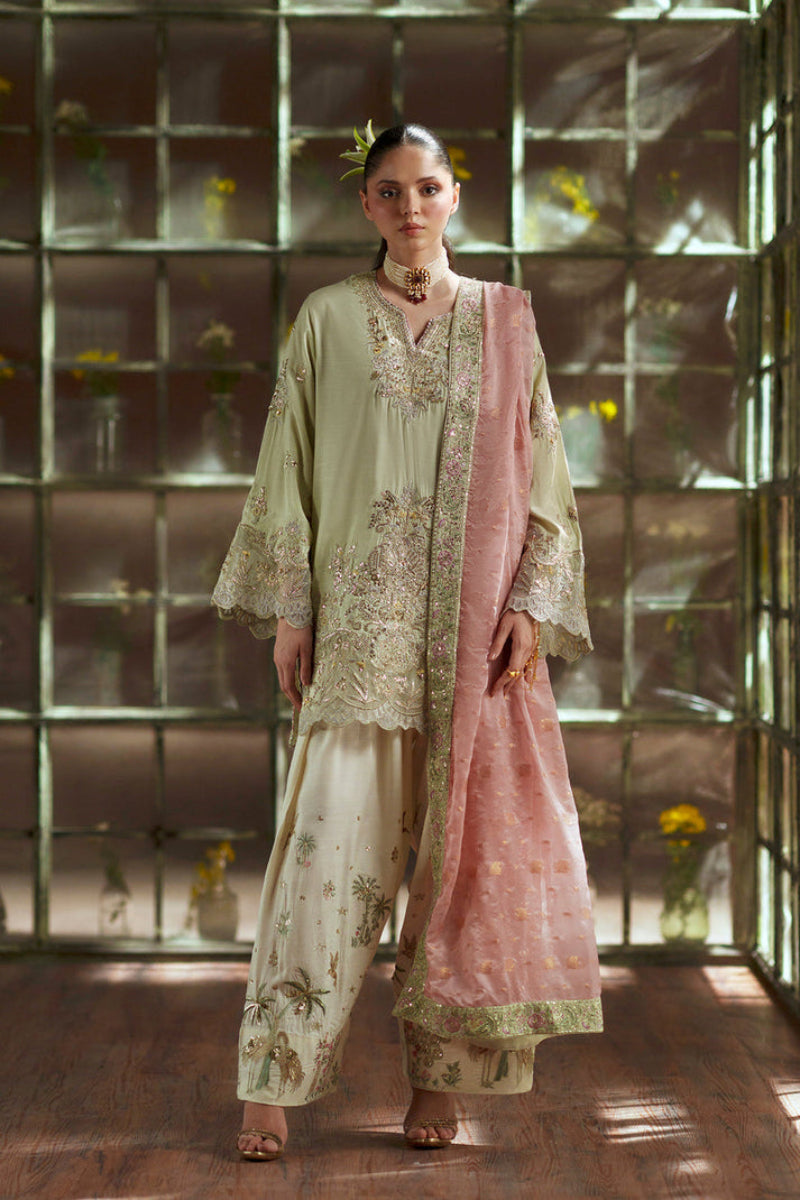 Pistachio Green  Luxury Raw Silk Embroidered 3-Piece suit | Ready to Wear