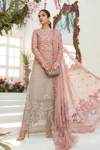 Dusty Rose Pink & Ash Taupe: Embroidered Chiffon Suit | Ready To Wear