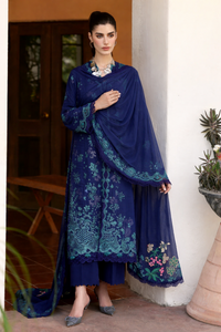 Royal Blue Embroidered Lawn Suit with Chiffon Dupatta | Ready To Wear