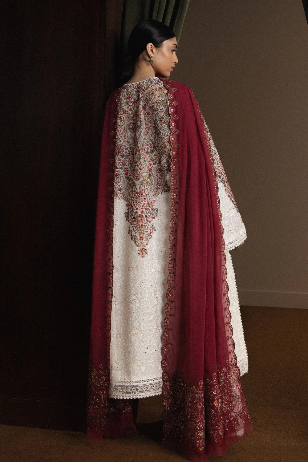 Ivory Kashmiri: Embroidered Lawn Long Kurta | Ready To Wear