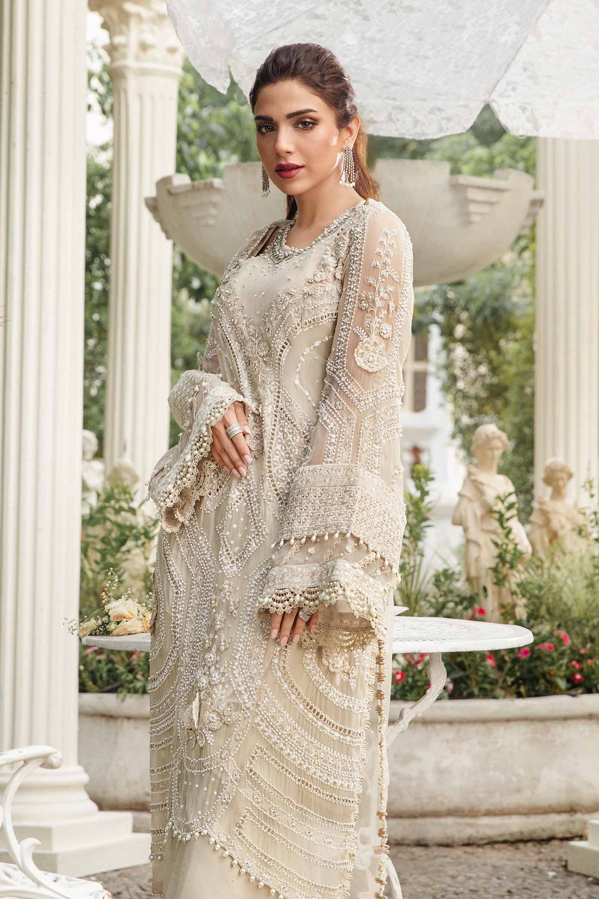3-Piece Chiffon Suit With 3D Floral Handwork & Ready-to-Wear Dupatta | RTW