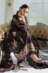 Jet Black & Blush Pink Accent: Embroidered Chiffon Suit | Ready To Wear