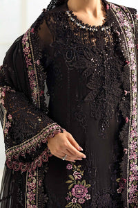 Jet Black & Blush Pink Accent: Embroidered Chiffon Suit | Ready To Wear