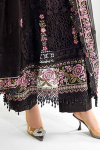 Jet Black & Blush Pink Accent: Embroidered Chiffon Suit | Ready To Wear