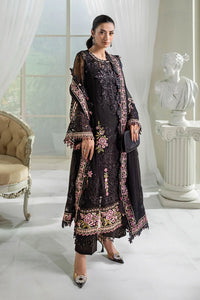Jet Black & Blush Pink Accent: Embroidered Chiffon Suit | Ready To Wear
