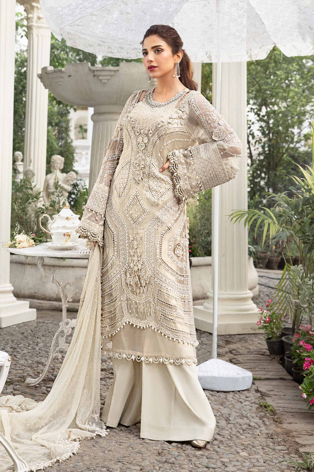 3-Piece Chiffon Suit With 3D Floral Handwork & Ready-to-Wear Dupatta | RTW