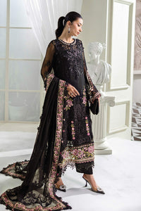 Jet Black & Blush Pink Accent: Embroidered Chiffon Suit | Ready To Wear