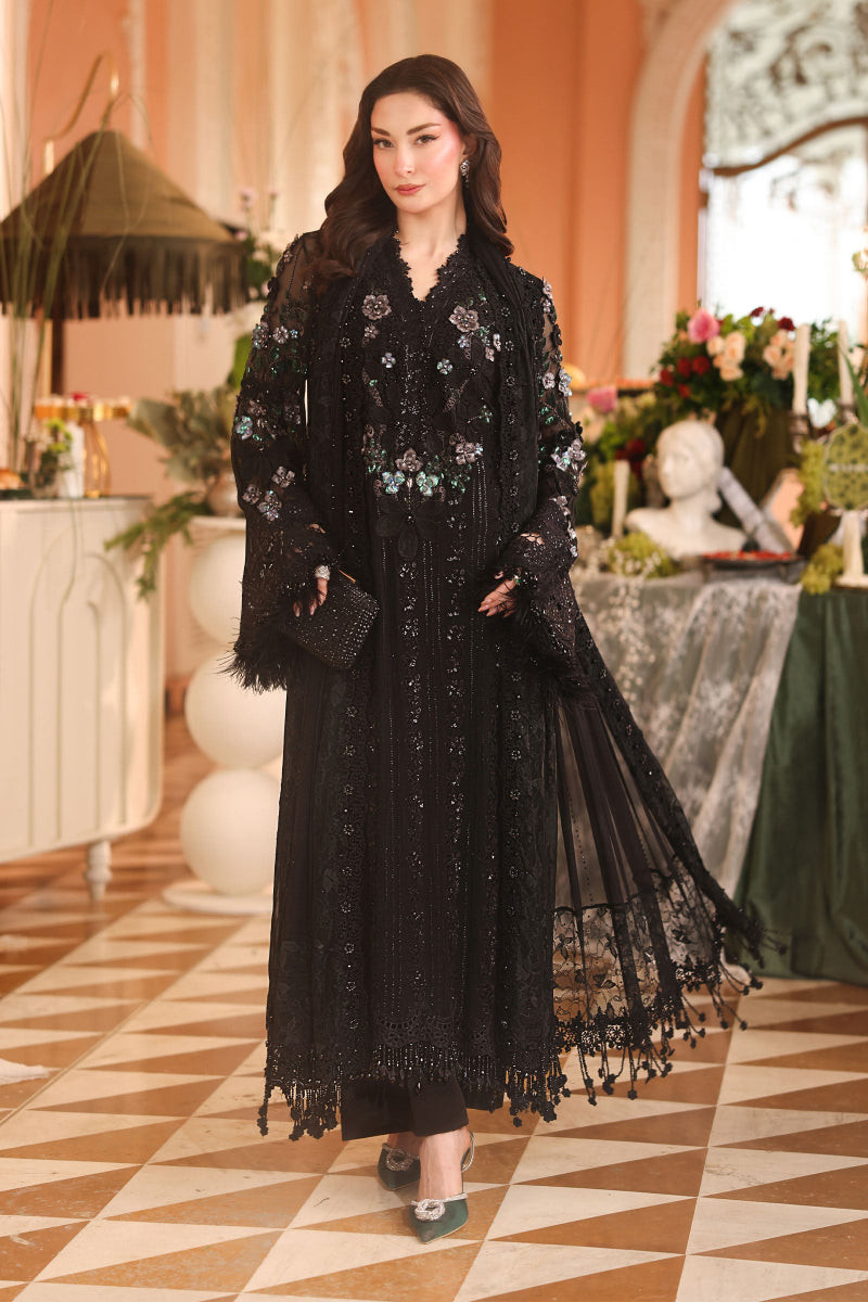Heavy Embroidered Chiffon Ready to Wear 3-Piece Suit with 3D Floral Sleeves