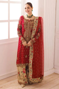 Bridal Red Embroidered Chiffon Suit With Organza Dupatta | Ready To Wear