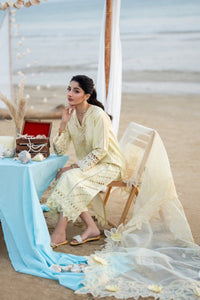 Yellow Cotton 2 piece Suit with Organza Dupatta | Ready To Wear