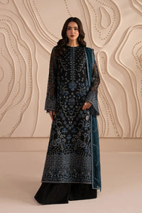 Jet Black & Oceanic Teal: Embroidered Chiffon Suit | Ready To Wear