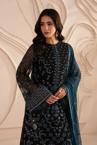 Jet Black & Oceanic Teal: Embroidered Chiffon Suit | Ready To Wear
