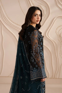 Jet Black & Oceanic Teal: Embroidered Chiffon Suit | Ready To Wear