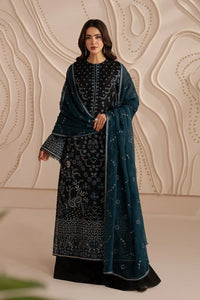 Jet Black & Oceanic Teal: Embroidered Chiffon Suit | Ready To Wear