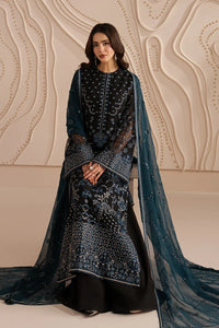 Jet Black & Oceanic Teal: Embroidered Chiffon Suit | Ready To Wear
