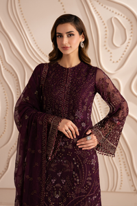 Premium Chiffon Embroidered Deep Plum 3-Piece Suit | Ready-to-Wear