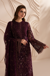 Premium Chiffon Embroidered Deep Plum 3-Piece Suit | Ready-to-Wear