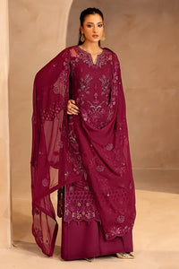 Rich Magenta Wine: Embroidered Chiffon Suit | Ready To Wear
