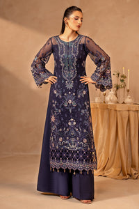 Midnight Blue & Antique Pastel: Embroidered Chiffon Suit | Ready To Wear