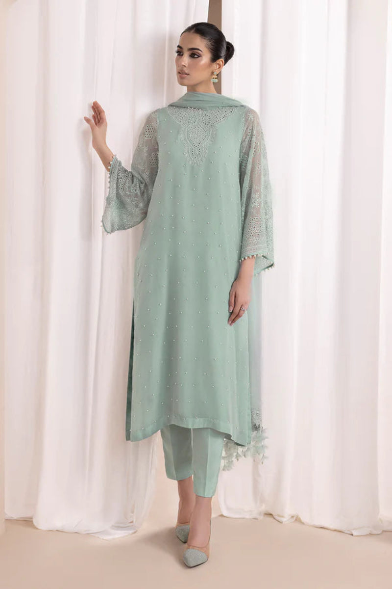 Pearl Embroidered Chiffon 3 Piece Suit with Heavy Embroidered Dupatta | Ready To Wear