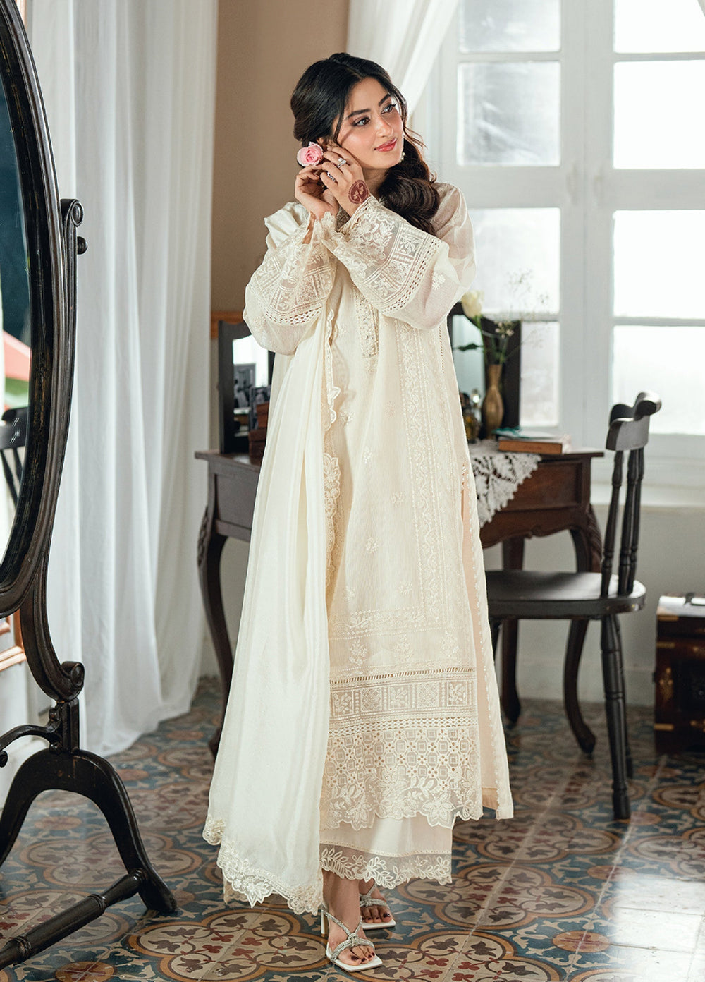 03-Piece Azure Luxury Chiffon Embroidered Suit