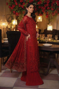 Ruby Red Luxury Chiffon Embroidered  3 piece Suit with Heavy Net Dupatta | Ready-to-Wear