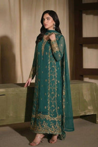 Emerald Green Chiffon Heavy Embroidered 3-Piece suit | Ready to Wear