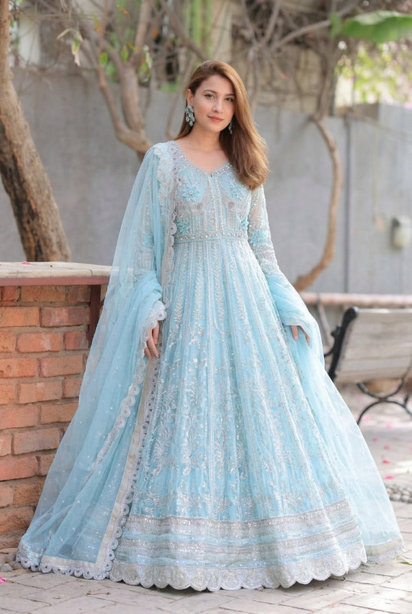 Heavy Embroidered Net 3-Piece Suit with Adda Work & Sequin Embroidery | Ready to Wear