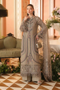Taupe Beige Chiffon Embroidered 3-Piece Suit | Ready to Wear