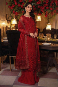 Ruby Red Luxury Chiffon Embroidered  3 piece Suit with Heavy Net Dupatta | Ready-to-Wear