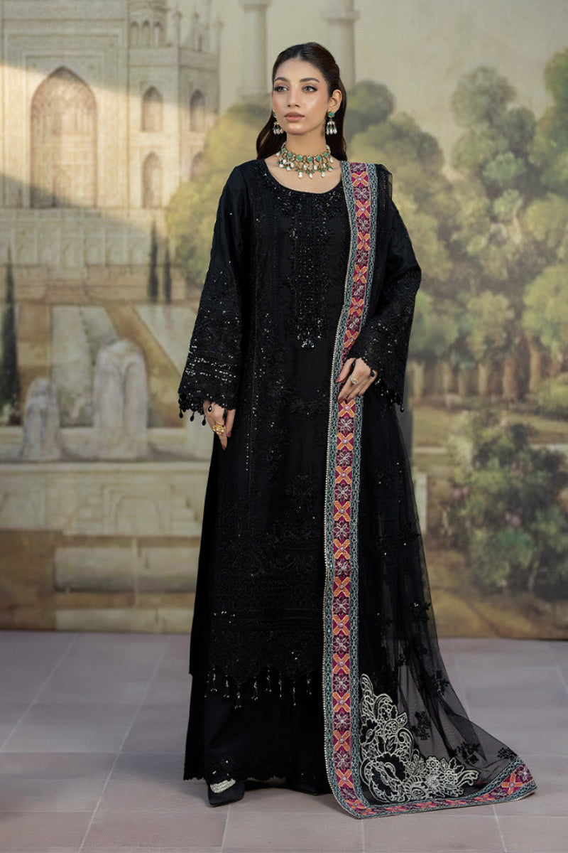 Midnight Black  Luxury Organza Embroidered 3-Piece Suit | Ready to Wear