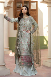 Pastel Green-Grey Luxury Organza Embroidered 3-Piece Suit | Ready to Wear